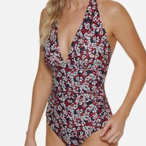 NWT! Tommy Hilfiger Multi Color Floral Halter Slimming One Piece Swimsuit NEW!